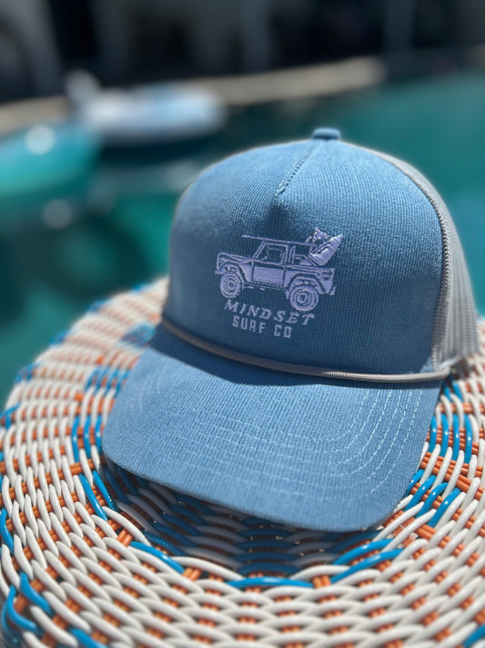 "Daily Driver" Powder Blue corduroy embroidered snapback rope hat